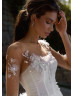 Long Sleeves Beaded White Tulle 3D Flowers Wedding Dress